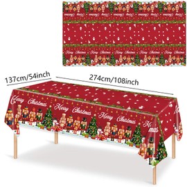 2 Pack Christmas Tablecloths Plastic Rectangle Table Covers,137*274cm Red Nutcracker Xmas Tablecloth Large Christmas Party Table Cloth for Christmas Party,Winter Holiday,Christmas Table Décor