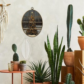 Mcehtle Vintage Christmas Tree Wall Art Decor, Nostalgic Moody Winter Tree Framed Canvas Prints 8.6x11.4, Rustic Christmas Holiday Oval Wall Hanging Artwork Decorations for Home Bedroom Living Room