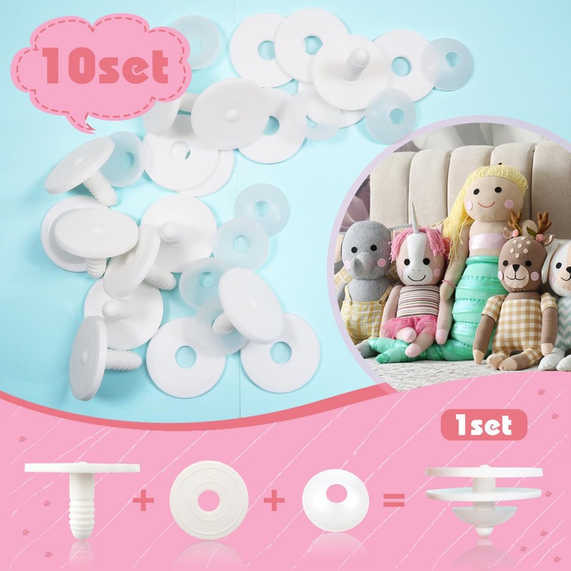 TOAOB 10 Set Doll Joints 45 mm White Plastic Animals