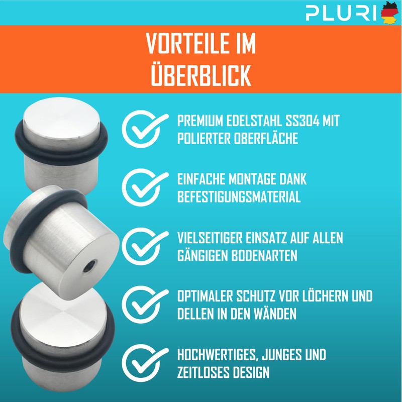 PLURI - Premium Stainless Steel Floor Door Stop, Set of