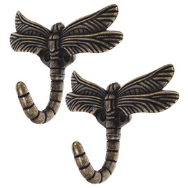 Cabilock Pack of 2 Clothes Hooks Dragonfly Wall Key Holder Wall Hook Robust Coat Hook Black Hook Letter Hanger Wall Shelf Made of Zinc Alloy Butterfly Hooks for Keys Golden