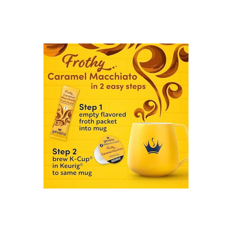 Gevalia 2-Step Caramel Macchiato K-Cup Espresso Pods and Froth Packets