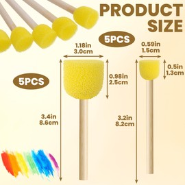 Pndeyo 10pcs Round Sponge Brushes for Painting, 2 Sizes Foam Paintbrushes with Wooden Handle, Sponge Paint Brush Staining Tool for DIY Arts and Crafts- Yellow
