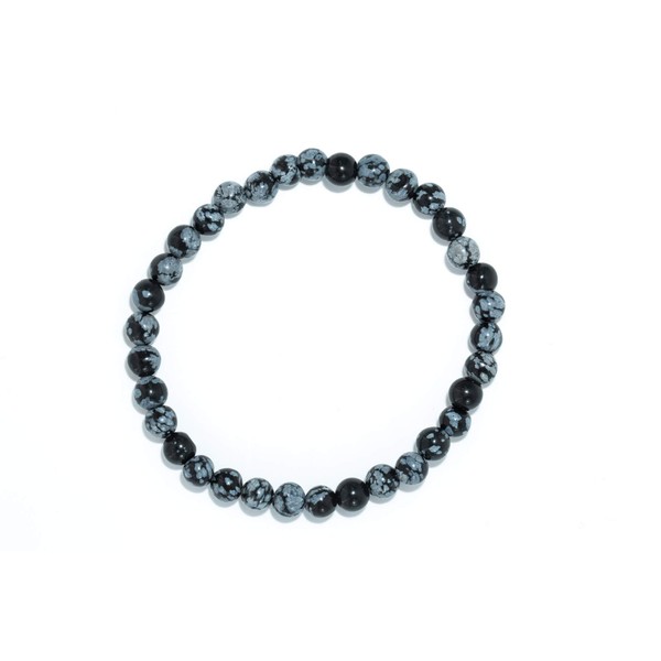 Taddart Minerals Black Natural Gemstone Snowflake Obsidian Bracelet with 6mm