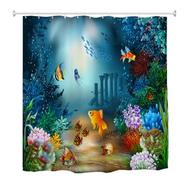 goodbath Fish Shower Curtain,Ocean Underwater World Sea Life Plants Bath Curtains for Bathroom, Waterproof Fabric 72" x 72",Colorful
