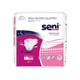Seni Super Quatro Unisex Adult Incontinence Briefs with Tabs, Size Large (45"-59"), 36 Count (4 Packs of 9), Severe Absorbency, Disposable Overnight Briefs for Men & Women