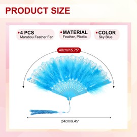 PATIKIL Embroidered Flower Marabou Feather Fan, 4 Pack 1920s Vintage Folding Handheld Fan Chinese Flapper Hand Fan for Costume Party Dancing Wedding Show Tea Decoration, Sky Blue