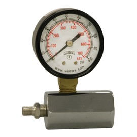 Winters PET Series Steel Dual Scale Gas Test Pressure Gauge with Polycarbonate Lens, 0-100 psi/kpa, 2" Dial Display, +/-3-2-3% Accuracy, 3/4" FNPT Connection