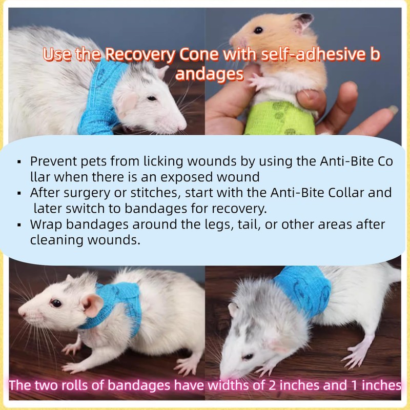 MANON ROSA Hamster Recovery Cone-E Collar & 2Pcs Self-Adhesive Bandages
