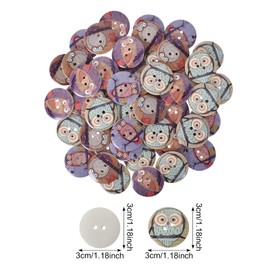 Pack of 50 Wooden Owl Buttons, 30 mm Two Hole Buttons, Mixed Buttons, Wooden Retro Buttons for Sewing, with 2 Holes, Various Owl Motifs, for Sewing, DIY Crafts, Gift Decoration