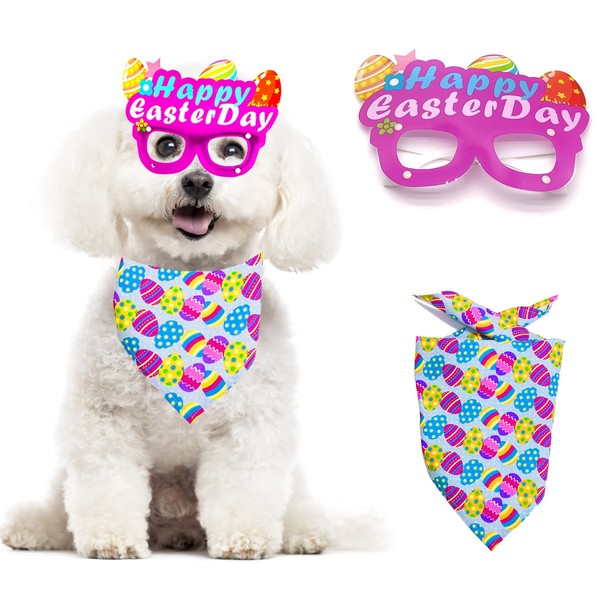 Easter Dog Bandana 2 Pack Rabbit Egg Glasses Frame Triangle