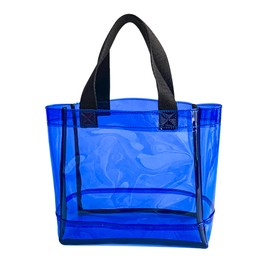 TotePrint Clear 1Packs Small Tote Work Bag,Gift Wrap Handbag for Bridal and Birthday Party,Travel Makeup Pouch with Handle (1pcs-blue)