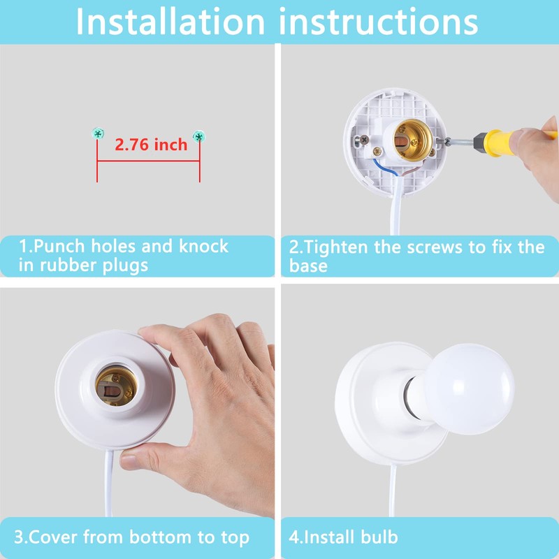E27 Plug-in Lamp Holder E26 Screw with On/Off SwitchWire Light