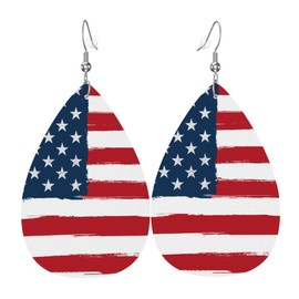 NITAHHHY Faux Leather Earrings Idea Lightweight Teardrop Star Round Dangle Earrings Suitable for Women Accessories Jewelry (Grunge American Flag, Teardrop)