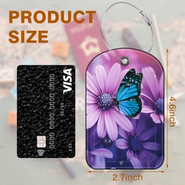 2 Pack Luggage Tag for Suitcase Purple Daisy and Butterfly Leather Suitcase Tags with Privacy Name ID Label and Stainless Steel Loop for Travel Bag Suitcase