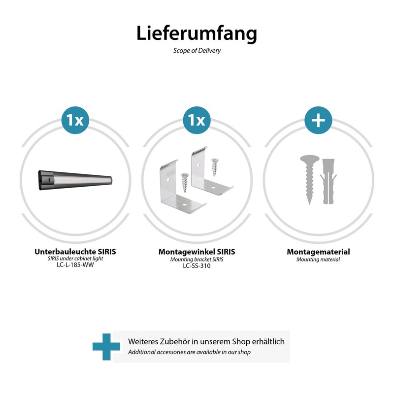 ledscom.de Siris LED Under-Unit Light Matt Black Corner Mounting Flat