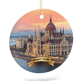 Budapest Hungary Christmas Ornament Porcelain Double-Sided Ceramic Ornament,2.9 Inches