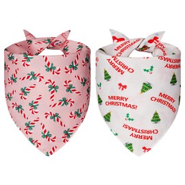 Agroon Cute Christmas Dog Bandanas Large 2PCS, 4 Pattern Holiday Scarf for Boy and Girl, Triangle Reversible Bibs Breed for Puppy Pets