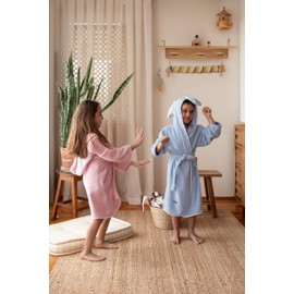 ELY PARKER Children's Terry Towelling Bathrobe, Boys, Girls, Turkish Cotton Towel with Hood, Super Soft, Absorbent, Comfortable, Thick, Elephant Blue