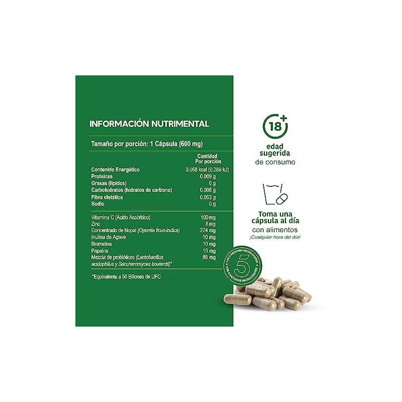 LIFEED5 Enzimas Digestivas, Probióticos y Prebióticos 120 cápsulas
