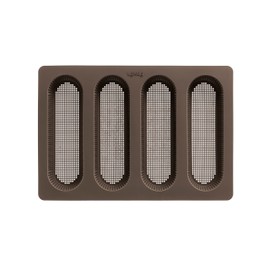 Lekue 4 Cavity Micro Perforated Mini Baguette Baking Pan, Brown