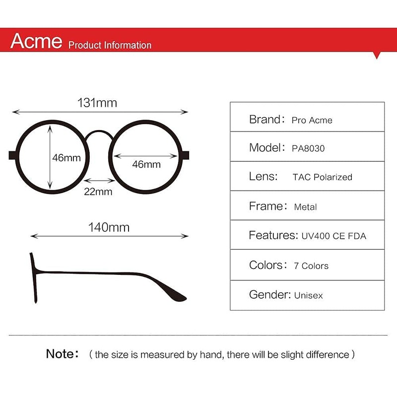 Pro Acme Retro Small Round Polarised Sunglasses for Men Women,