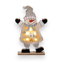 SHATCHI Snowman LED Wooden Christmas Santa Snowman Reindeer Xmas Home Indoor Table Decorations Ornaments Centrepiece, 27cm
