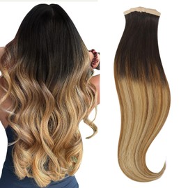 HOTBANANA Tape in Hair Extensions, 14 Inch 20pcs 50g (Warm Tone) Dark Brown to Light Brown and Ash Blonde Balayage Tape in Hair Extensions Human Hair Tape Hair Extensions Straight Tape in Extensions