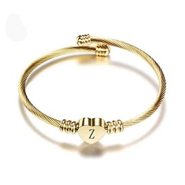 OutstandLong Gold Initial Letter Z Cuff Bracelets Women Heart Bangle Bracelet Alphabet A-Z for Birthday