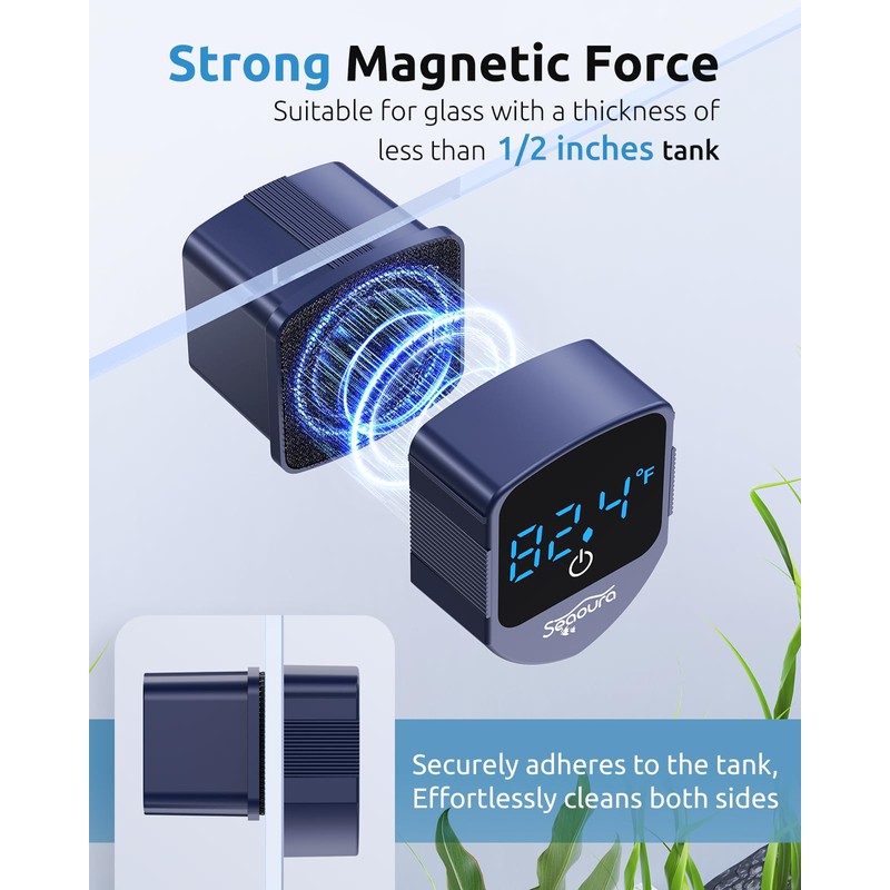 SEAOURA Aquarium Magnetic Cleaner with Thermometer, Fish Aquarium Mini Magnetic