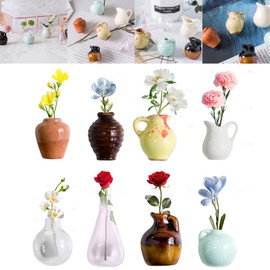 Mini Vase Magnets for Fridge, Tiny Ceramic Vase Magnets for Refrigerator 3D DIY Plant Vases for Flowers Home Funny Decoration