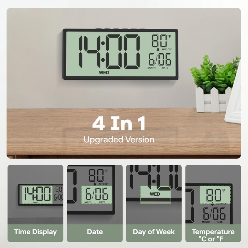 JALL 14.5" Large Digital Wall Clock Battery Operated with Big