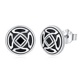 TANGPOET Black Round Earrings 925 Sterling Silver Black Onyx Stud Earrings, Small Hypoallergenic Earring, Jewellery Gifts for Women Men