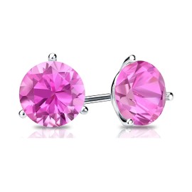 Bellitia Jewelry 925 Sterling Silver Birthstone Gemstone Stud Earrings for Women Ladies, Simulated Garnet Earrings, Hypoallergenic Earrings, Red Stone Gift Set, 1ct 6.5 mm, Sterling Silver, Tourmaline