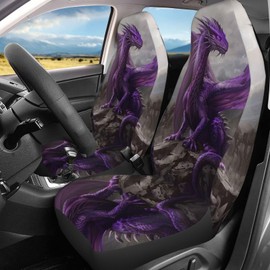 Delerain Car Seat Covers Set 2Pcs, Cool Purple Dragon Universal Front Car Seats Vehicle Enterior Protector Suitable Fits Most Car Auto SUV Sedan Truck
