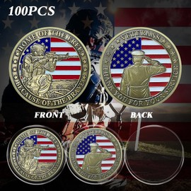 CHURYUML 100Pcs Military Challenge Coins Set - Home of The Free Because of The Brave - Veterans Day Gifts Bulk Thank You for Your Service Military Gifts for Men Women Navy Army Veterans Honor Coin