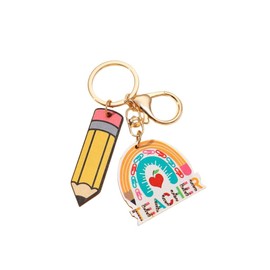 COLORFUL BLING Wooden Rainbow Tassel Keychain Rainbow Inspirational Gifts Teacher Keyring for Teacher's Day Gift-PENCIL