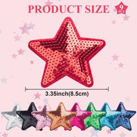 PAGOW 9 Pcs Sequins Star Iron on Patches, Multicolor Embroidery Sequin Patches on Clothing, Shiny Bulk Iron-on Patches Decoration, Sew on Star Patches for Hats, Jeans, Jackets, Bags (9 Colors)