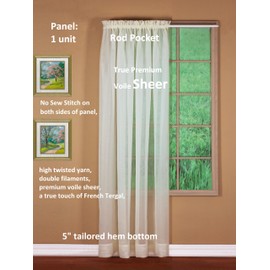 Today's Curtain Emelia Original Voile Panel 108", Ecru, 60" W x 108" L