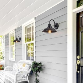 FLALINKO Black Gooseneck Barn Light Indoor, Farmhouse Vanity Lighting Fixtures with E26 Based Socket, Round Exterior Wall Sconce for House Bedroom Garage Bathroom