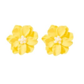 Camellia Flower Pearl Stud Earrings Boho Elegant White Pink Rose Floral Flowers Simulated Pearls Beads Lightweight Earrings for Women Wedding Bridal Birthday Party Spring Summer Holiday Jewelry Gifts (Yellow)
