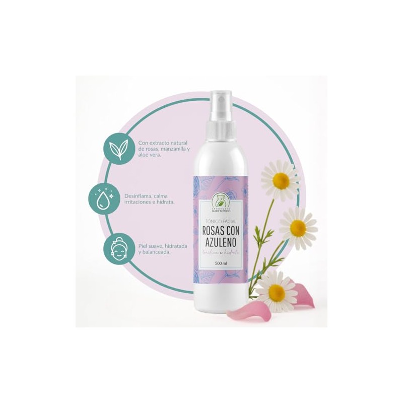 Tónico Facial Hidratante De Rosas Con Azuleno 500 Ml Productos