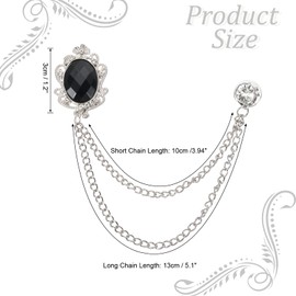 PATIKIL Gem Hanging Chain Brooch Pins, Rhinestone Men's Gem Brooch Suit Pins Lapel Pins for Women Men Clothes Dress Bouquet Coat Hat Bag, Silver (Black)