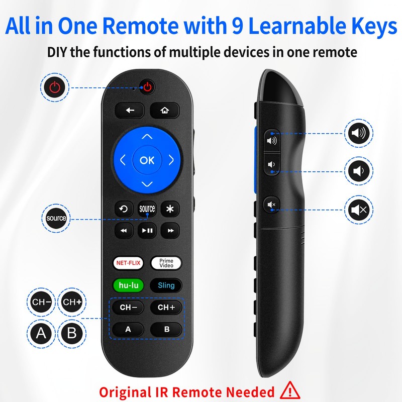Programmed Remotes for Roku Remote Replacement with Volume Key -