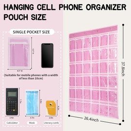 SAVORLIVING 36 Clear Pockets Classroom Pocket Chart Organizer, Pocket Chart for Phone Calculator Holder, Hanging Wall Door Calculator Phone Caddy with Hooks and Number Stickers (Pink)
