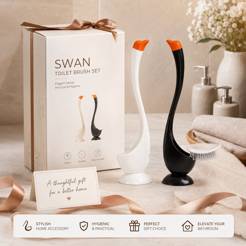 Swan Toilet Brush Set for Bathroom Cleaning – Long Handle
