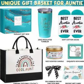 Aunt Gifts from Niece Nephew, Aunt Valentines Day Gifts for Aunt Auntie Gifts, Best Aunt Ever Gifts Aunt Birthday Gifts Basket for Auntie, Mothers Day Gifts for Auntie Women w/ Canvas Tote Bag Tumbler