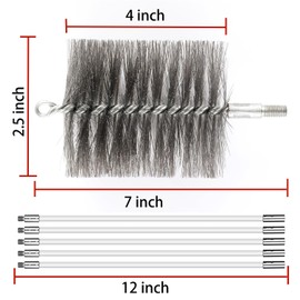 50-inch Long Tent Wood Burning Stove Pipe Cleaning Brush with Stainless Steel Bristles, and Chimney Cleaning Wire Brush with 4 Flexible Rods, 2.5'' Brush Heads