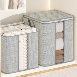 Clothes Storage Bag with Clear Window, 1 Count/2 Counts Summer Foldable Large Capacity Quilt Storage Organizer with Zipper and Handle, Dorm Essentials, Room Organizer - Color: Gray, Specification: 35*25*20cm