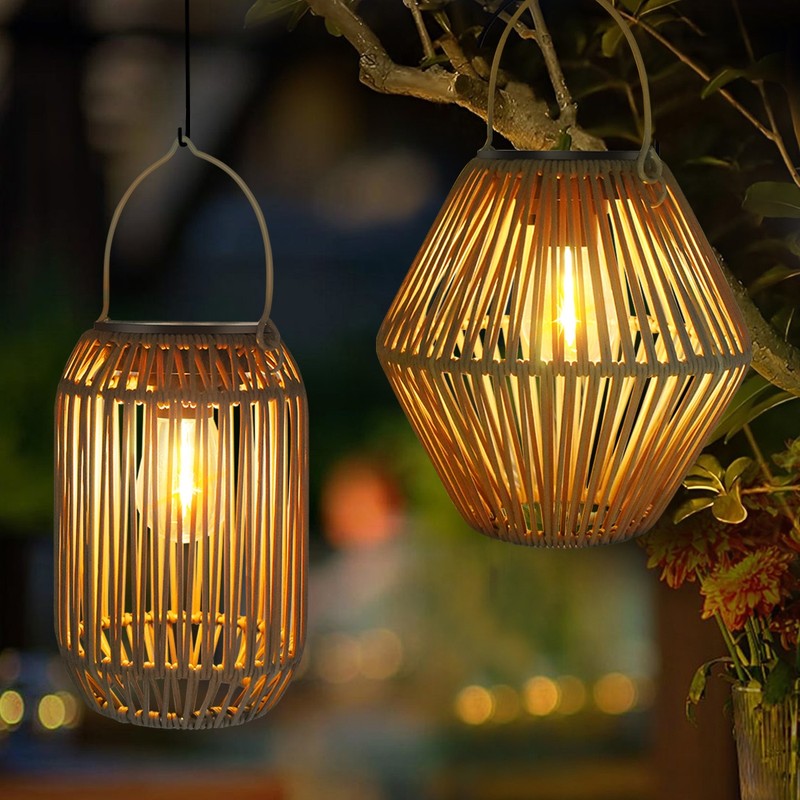 Solar Woven Hanging Lantern for Outdoor Decoration – Boho-Style LED